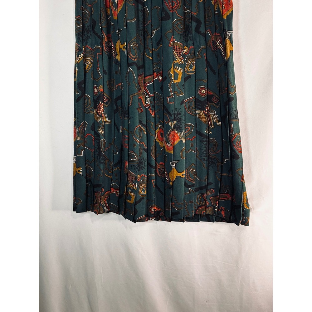 Campus Casuals of California Vintage Pleated Midi Skirt Teal Geometric Abstract - Picture 4 of 11